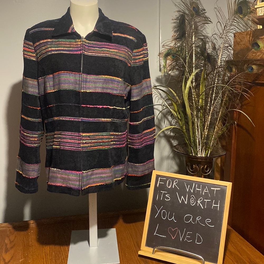 Vintage Sag Harbor Tapestry Coat Boho Floral Jacket Sz 14